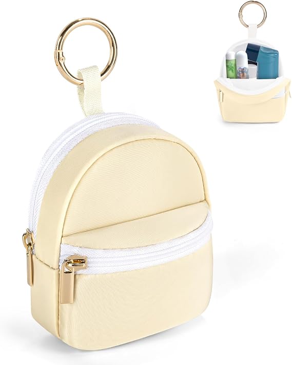 Likesing Asthma Inhaler Case, Small Inhaler Holder Keychain, Bag Only-Beige
