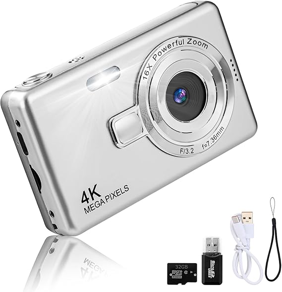 Digital Camera - 1080P FHD 44MP with 2.4" LCD Screen Compact Portable Vlogging Photo Camera with 32gb SD Card 16X Digital Zoom for Kids Teen Students Beginner
