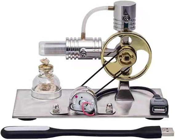 Hot Air Stirling Engine Motor Model,Stirling Engine Kit, Single-Cylinder Metal External Combustion Engine Motor,DIY Hot Air Engine Gift of Air for Adults Desktop (Silver)