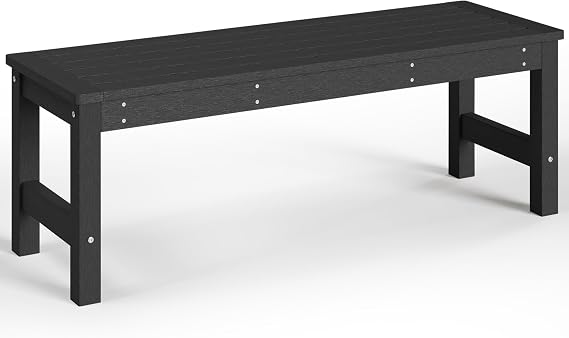 48" HDPE Outdoor Bench, 2-Person Backless Garden Bench, Black