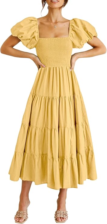 PRETTYGARDEN Women's Smocked Midi Wedding Guest Dress