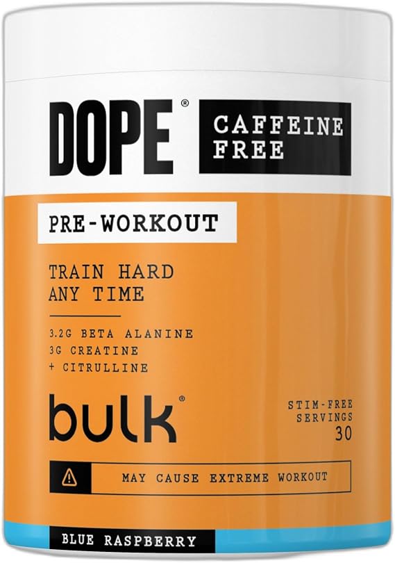 Dope Caffeine Free Pre-Workout Powder, Blue Raspberry, 510g