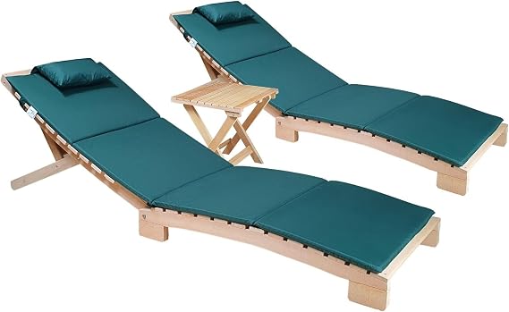 Bysay AhŞap Katlanabİlİr Yatar Şezlong Plaj YataĞi Mİnder Dahİl 3 LÜ Set (naturel - YeŞİl)