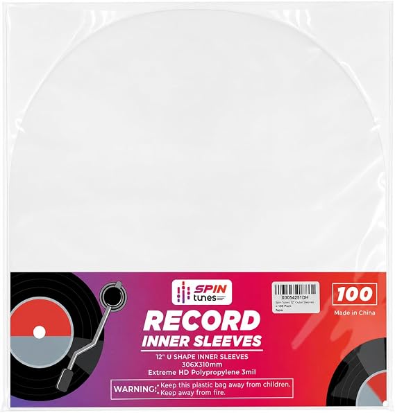 Vinyl Record Inner Sleeves, Pack of 100, Antistatic, Waterproof & Dust Proof, Clear 3 Mil Plastic Album Covers, Fits 12.75 x 12.5 Inch LP Records