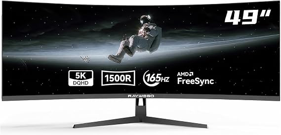 Raywego 49 Inch Curved Ultrawide Gaming Monitor, DQHD 165Hz, 1500R
