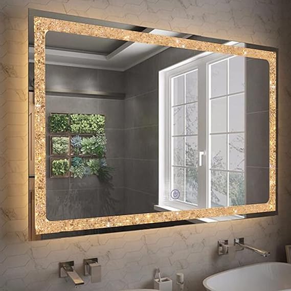 Chende LED Bathroom Mirror with Lights, Crystal Lighted Vanity Mirror with 3 Light Colors, Dimmable LED Smart Mirror, 24" x 32"