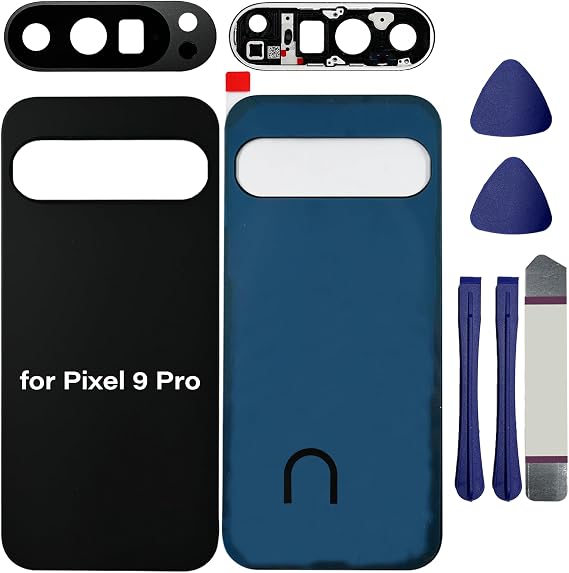 Pixel 9 Pro バックガラス Google Pixel 9 Pro 5G リアバックカバー ガラスハウジング ドア交換用パーツ カメラレンズ付き、テープとツールをインストール済みPixel 9/9 Pro XL用ではありません-オブシディアン