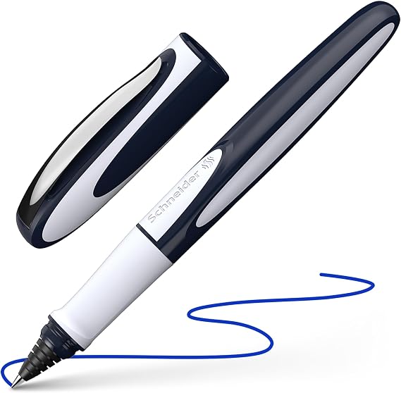 Schneider Ray Cartridge Rollerball Pen M (Medium), Refillable, Dark Blue/Light Gray Barrel, Royal Blue Erasable Ink Cartridge, Pack of 1 Pen (187803)