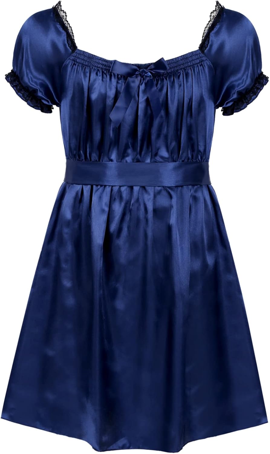 Mens Ruffled Frilly Satin High Low Dress Sissy Crossdress Lingerie Underwear Nightwear