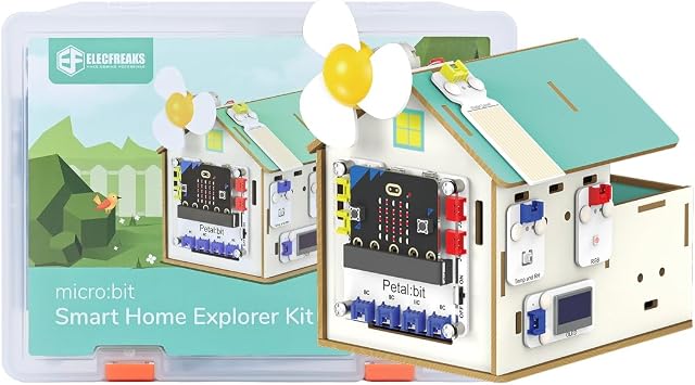 ELECFREAKS microbit Petal Smart Home Sensor Kit with Wood Building Home Material Pack, microbit Starter Kit Equipped with 7+ Distinctive Petal Sensors/Petalbit Expansion BoardNot Include Microbit