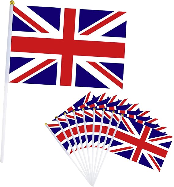 10pcs Small Union Jack Flags on Sticks Fifa World Cup Football 2026 Decorations,Mini Hand Held Waving United Kingdom UK Flags Great Britain British Flag for Euro Football Union Jack Party Decorations