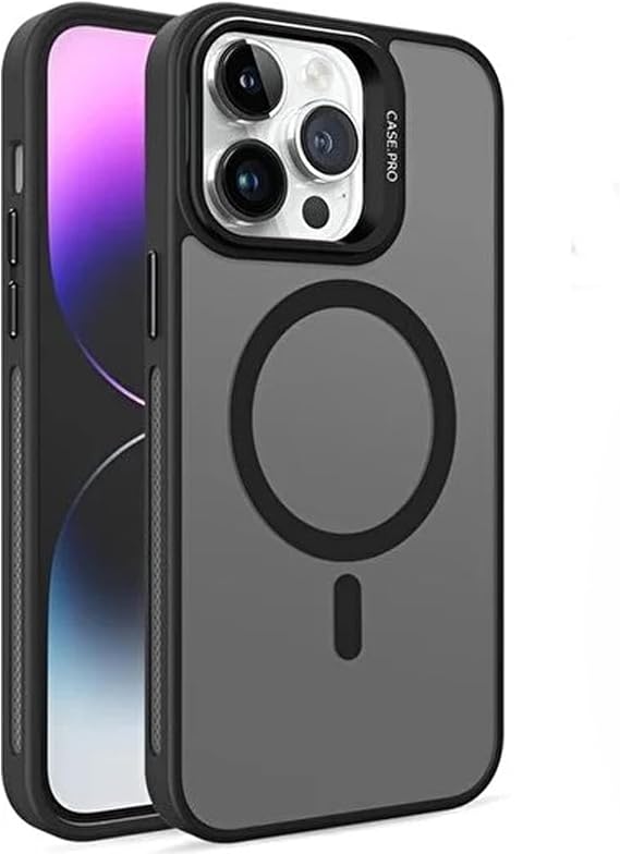 Camera Protected Transparent Full Color Magnetic Wireless Phone Case (Black, iPhone 14 Pro Max) compatible with Magsafe, which can be Camera Lens Stand compatible with Coverzone iPhone 14 Pro Max