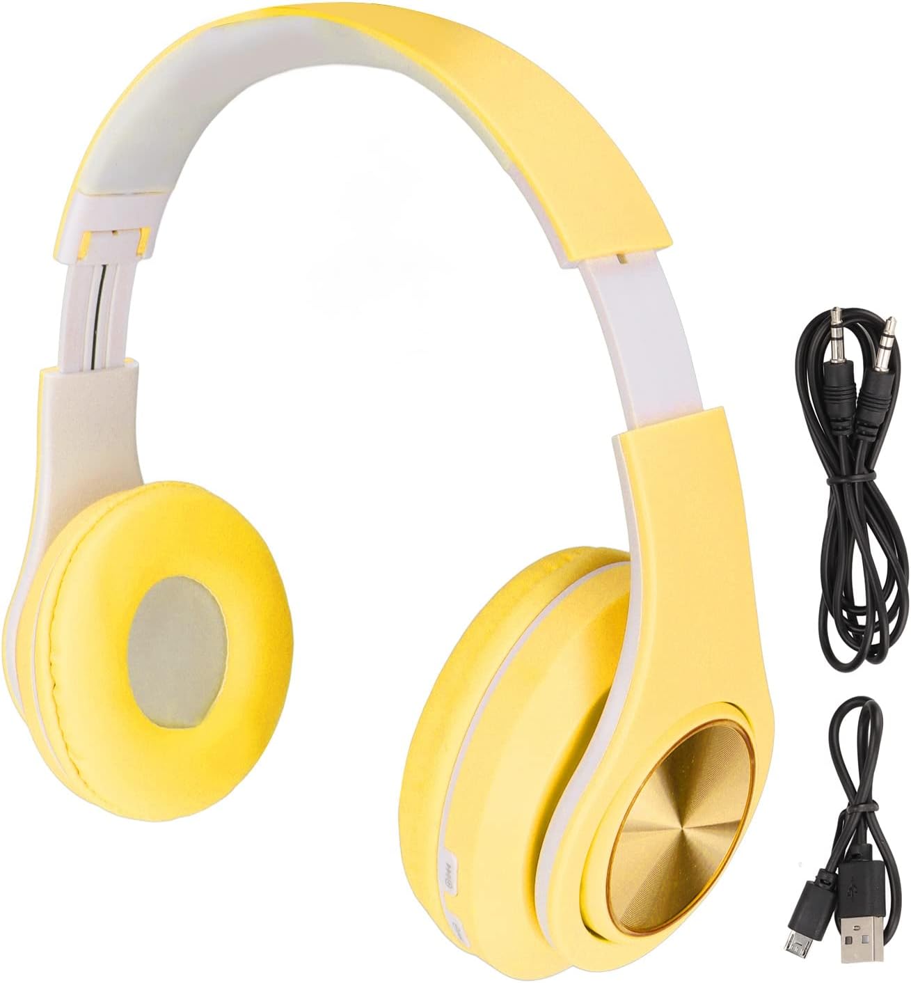Zunate B39 Headset Wireless 5.0 Bluetooth Earphone, Noise Reduction Foldable Over Ear Headphones with Colorful Light, for Phones, Laptops(Yellow)