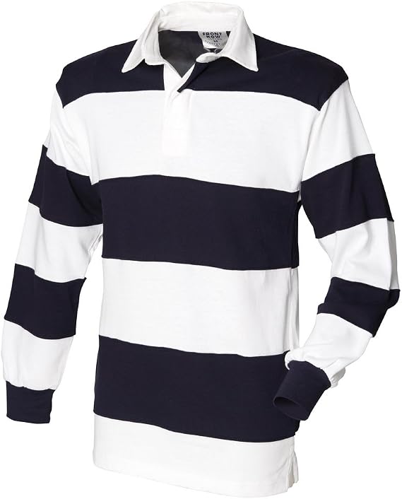 Front Row Sewn stripe long sleeve rugby shirt White &