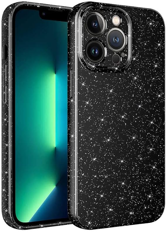 Compatible with Coverzone Apple iPhone 13 Pro Max Z-Jelly Case Camera Protected Glitter Shine Colorful Glossy Silicone Cover-Black