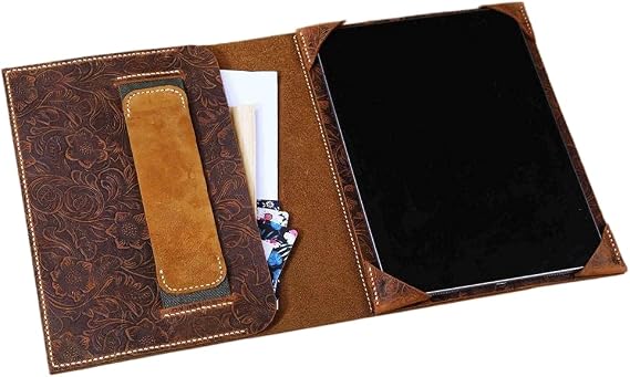 Tooled Leather Case for Remarkable 1 Tablet, Embossed Leather Folio Organizer with Stand and Pencil Pouch (for Remarkable 1)