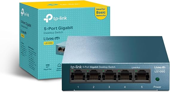 TP-Link LS105G - 5 Port Gigabit Switch, Plug & Play, Steel Housing