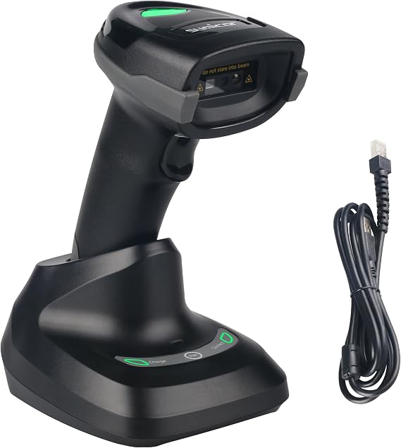 Sumicor Wireless Barcode Scanner, Bluetooth 2.4G 3-in-1 1D 2D QR Scanner with Wireless Receiver Stand, Handheld Barcode Reader for Inventory, Store, Library