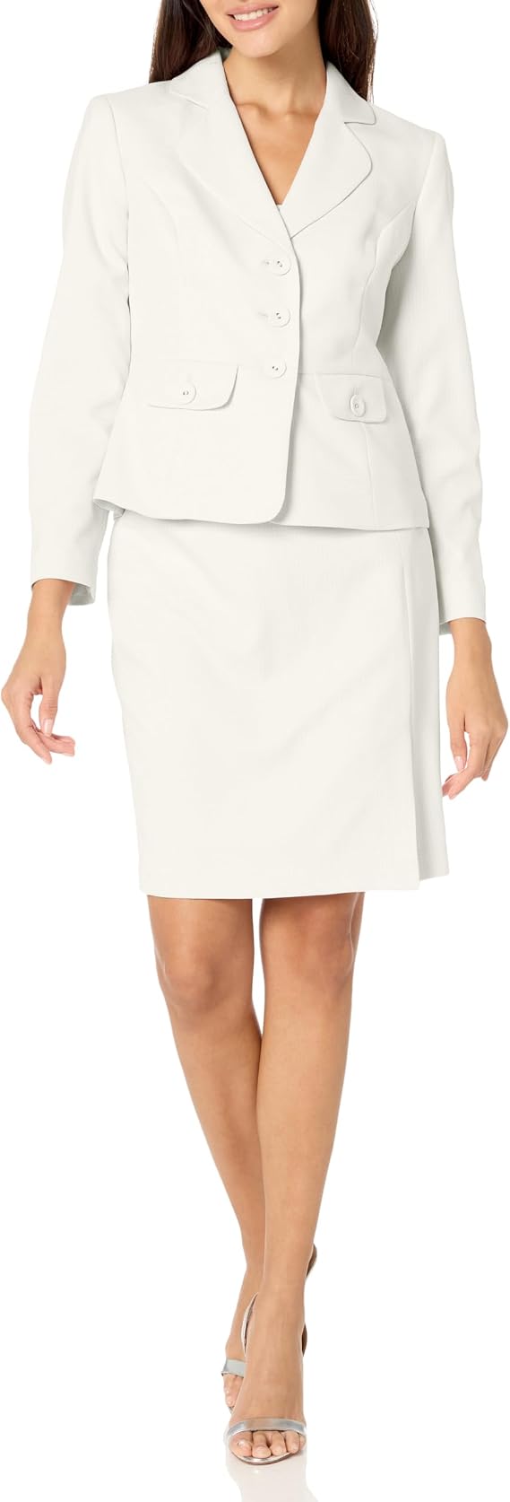 Le Suit Women's Tonal Check JKT & Front Slit Skirt