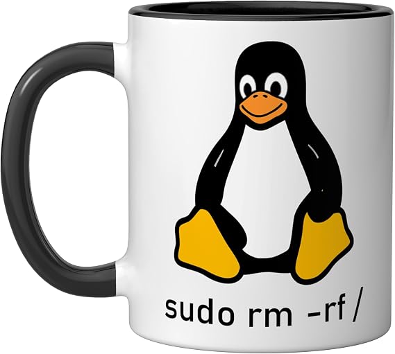Tux Linux Penguin - Sudo rm -rf/computer science computer Ceramic Mug, Black/White, 11oz