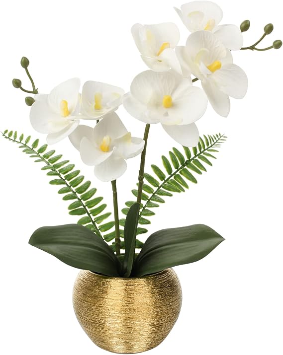 Briful Artificial Flowers Like Real Orchids Artificial Flowers Decorative Artificial Plant Phalaenopsis in Gold Pot Spring Flowers for Living Room Bathroom Office Decoration