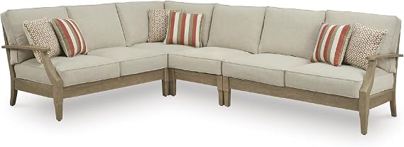 Signature Design by Ashley 4-Piece L-Shape Outdoor Sectional, Wood, Beige
