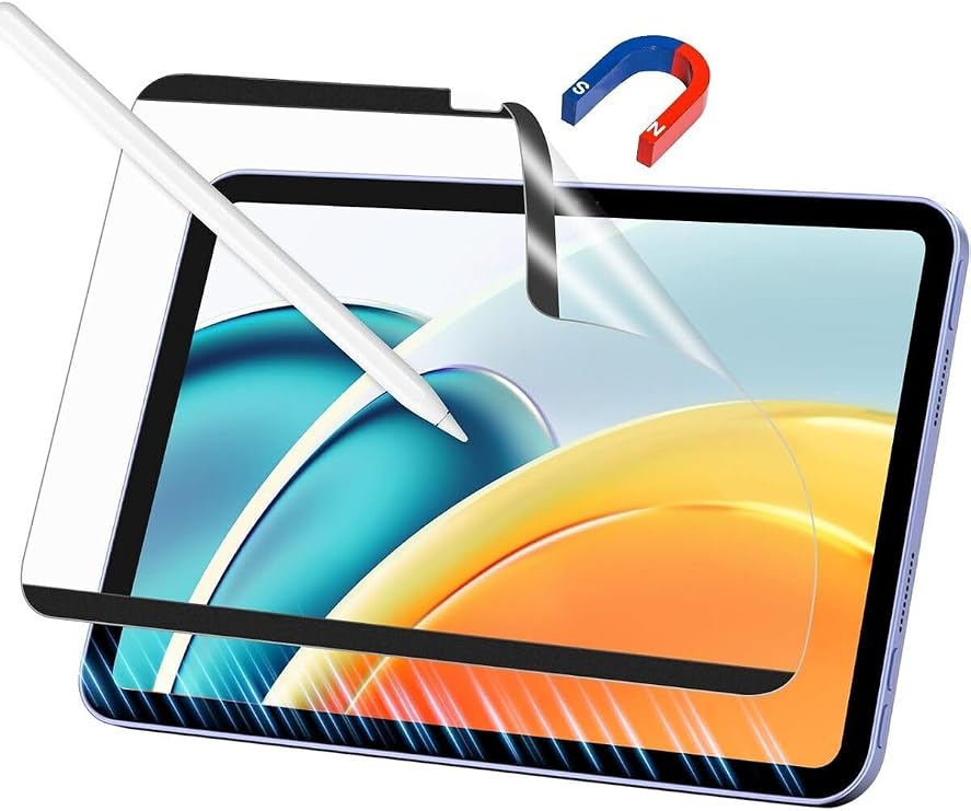 iPad A16 (11. Nesil) 2025 / iPad 10. Nesil 10.9 ile Uyumlu Manyetik Kağıt Hissiyatlı Ekran Koruyucu, Şeffaf