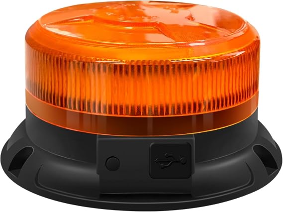 AnTom Magnetic Wireless Strobe Light Amber Warning Beacon Light for Trucks | Rechargeable Waterproof Emergency Safety Rooftop 9 Modes LED Rotating Flashing Light for Car, Forklifts, Tractors, Golf Carts