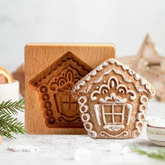 Wooden Cookie Molds, Carved Wooden Biscuit Mold Baking Cookie Mold Wooden Kitchen Cookie Cutter Embossing Press Stamp Molds Gingerbread Mold DIY Cookie Stamp (House)...
