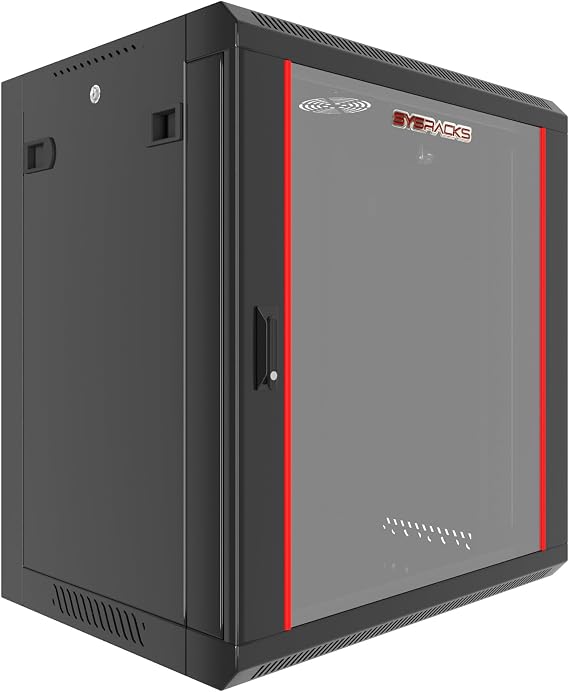Sysracks 12U Wall Rack Mount Server 18" Deep Network Cabinet, Server Rack with Fan, Removable Side Panels, Locking Glass Door 19" Computer Cabinet Enclosure Network Rack Case SRE 12.450