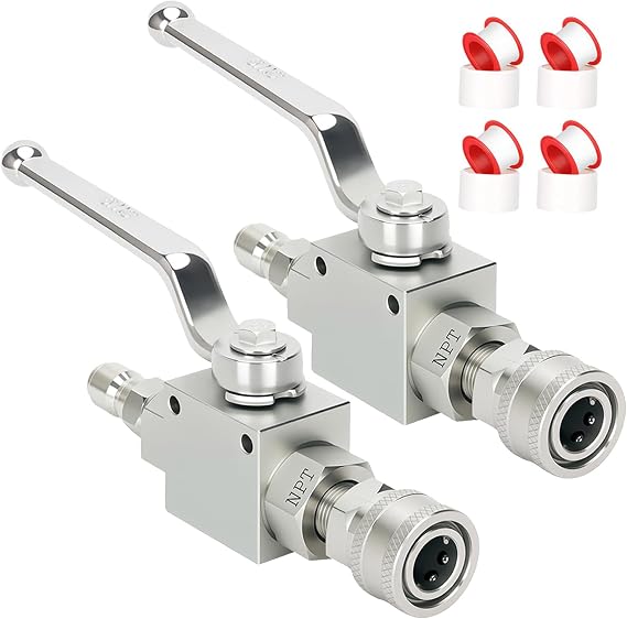 2-Pack Pressure Washer Ball Valve, 3/8" Quick Connect, 4500 PSI Valve | Heavy-duty stainless steel construction with leak-resistant design, ideal for pressure washers, hoses and quick replacement