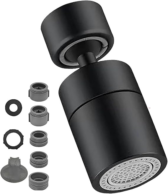 Kitchen Sink Tap Spray Head,360 Degree Faucet Aerators Splash Proof Spout with 2 Functions Modes Universal Adapter Attachment Replaceement End Diffuser Spout Bubbler Head Tap Accessories(Black)