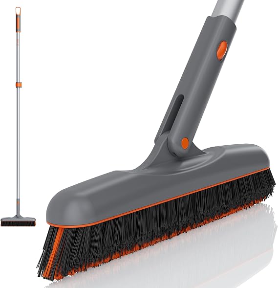 Eazer Grout Brush with Long Handle, 180Rotation Tile Grout Cleaning Brush, V-Shape Shower Scrubber Cleaner, Stiff Bristle for Cleaning Bathroom Tile Floors - 53in