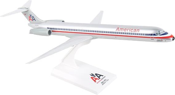 Sky Marks American Airlines MD-80 Model Airplane 1/150 Scale Snap-Fit Aircraft Building Kit with Display Stand Classic Old Livery Airliner Toy for Collectors