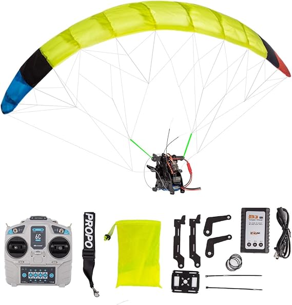 RC Paraglider, WOLFBUSH 2.4G RC Electric Stunt Mini Paraglider, 128cm Wingspan Stunt Glider, Nylon Fabric Remote Control Training Kites, Gift for Adult (RTF/Random Color)
