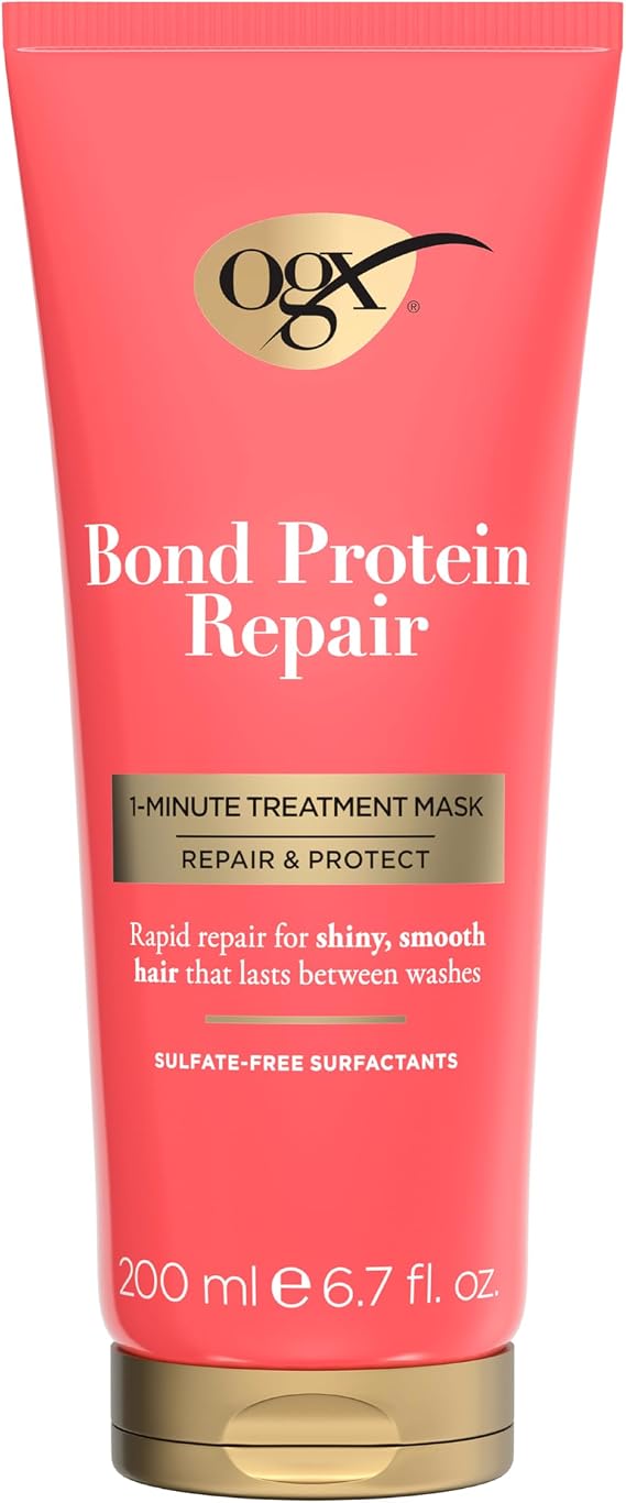 OGX Bond Protein Repair 1 Minute Treatment Mask, Repair & Protect, Rapid Repair for Shiny & Smooth Hair Between Washes, Sulfate Free, 200ml
