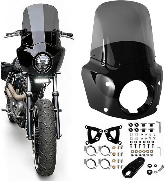 Motorcycle Fairing 5.75" Headlight Fairing with 15" Motorcycle Windshield 39mm Mounting Hardware(Narrow-Glide) for Harley Sportster 1100 1200 Iron 883(Smoke)
