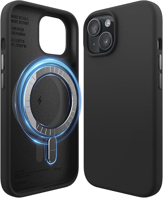 elago Premium Magnetic Silicone Case for iPhone 15 Black