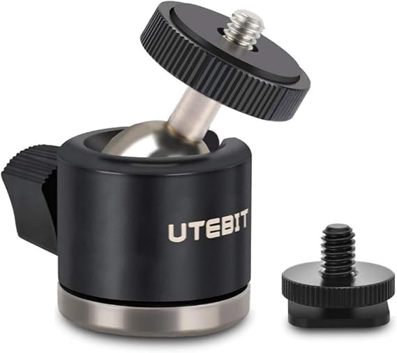 UTEBIT Mini Ball Head, Tripod Head with 1/4" hot Shoe, 360 Rotatable Ball Heads Camera Mount Adapter, Aluminium 20mm Ballhead Compatible with Tripods, Monopods, HTC Vive, SLR Cameras Loading 2.5lb