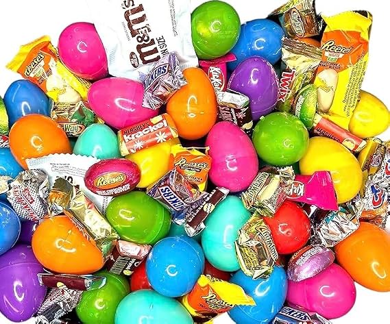 Pre Filled Chocolate Candy Plastic Easter Eggs with Free Unique Shopper Egg Token (100)