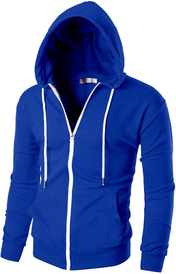 Ohoo Men's Zip Up Hoodie Lightweight Slim Fit Cotton Blend Full Zip Hooded Jacket with Hidden Pocket