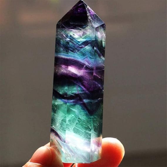 Natural Fluorite Quartz Crystal Stone Healing Amethyst Hexagonal Wand Point Stone Energy Generator Blanacing Chakra for Yoga Meditaion Home Ornaments Decor (1.57-1.97in)