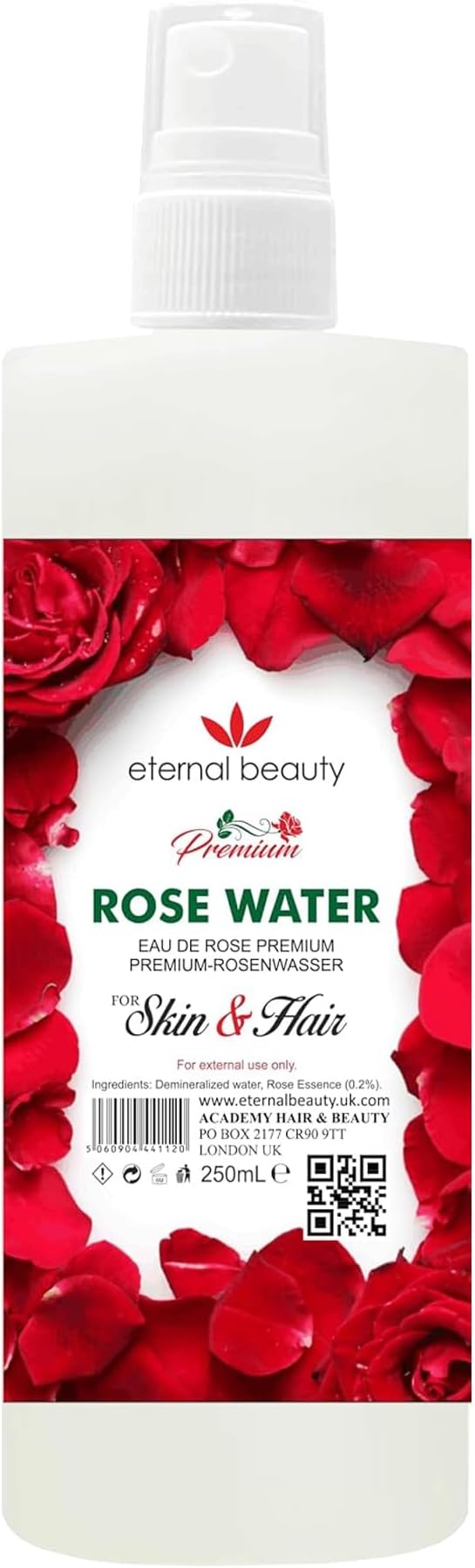 Premium Rose Water – Natural Hydrating Toner & Skin Brightening Mist, Pure Rose Essence for Soft, Glowing, and Refreshed Skin – 250ml by Eternal Beauty