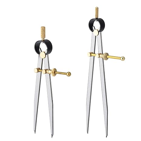 2 PCS Adjustable Lockable Spring Wing Divider Calipers, 6 Inch and 8 Inch Steel Leather Compass Creaser, Drafting Compass Tool for Woodworking, Metalworking, Geometry Drawing