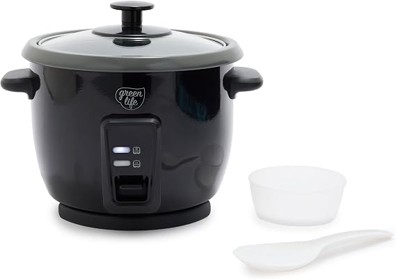 GreenLife Rice Cooker, 3-Cups Uncooked/6-Cups Cooked, Black