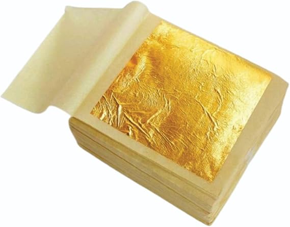 GLC Gold Leaf Pure Leaf/Vark/waraq (100.pcs) Sheet 24K Leaves Foil for Finest Leaves cake decoration Gilding Facial Beauty Spa Size(3 x 2 inch_