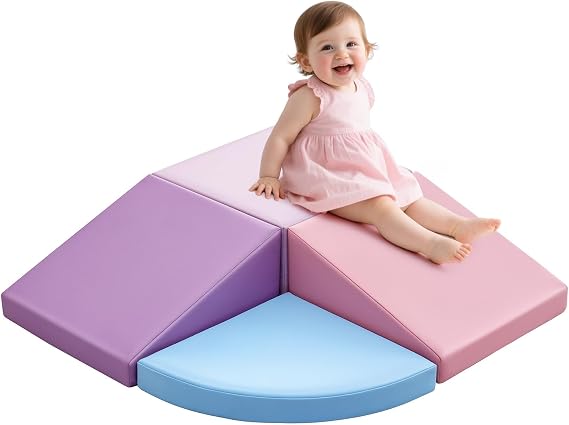 Baby Soft Play Set: 4 Pcs PU Leather Softplay Kids Soft Play Blocks - Soft Play Equipment for Toddlers - Indoor Playground Climb and Crawl Toys Purple for Home