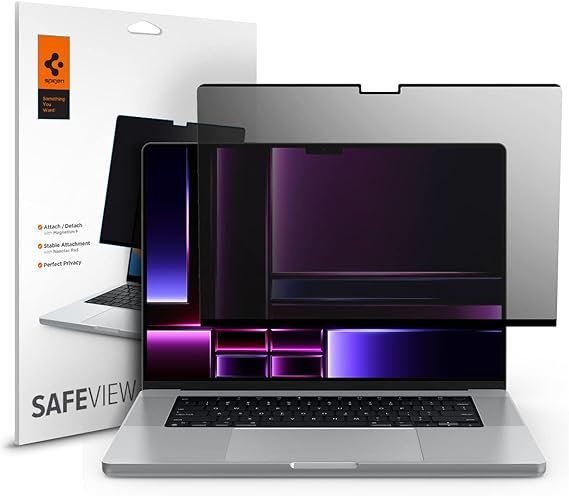 Spigen MacBook Pro 16" (M5/M4/M3/M2/M) ile Uyumlu Cam Ekran Koruyucu Safe View Privacy Hayalet - AFL06157 (Spigen TR Garantili)