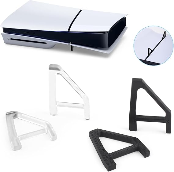 4Pcs for PS5 Slim Stand Console for PS5 Slim Horizontal Stand Bracket Holder Flat Base Compatible with Sony PlayStation 5 Slim Disc Edition Accessories (Black and Transparent)