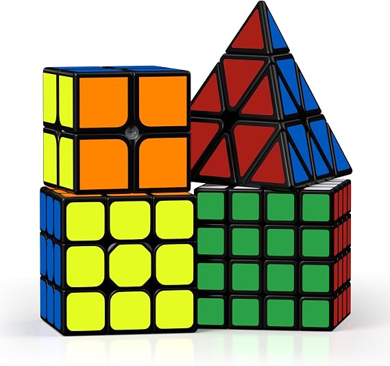 ROXENDA Speed Cube Set, 2X2 3X3 4X4 Pyramid Cube Original Fast with Instruction [4 Pack](Sticker Cube Set)